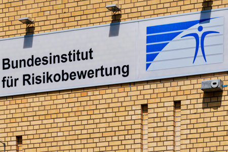 Berlin, Germany - August 6, 2021: Sign with the logo of the Federal Institute for Risk Assessment (BfR) in Berlin.のeditorial素材