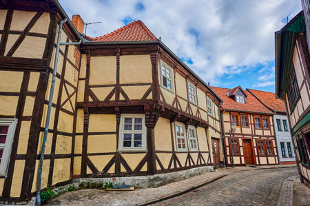 Salzwedel, Germany - September 22, 2021: German medieval hansa town Salzwedel. Impressions of the historic cityscape with half-timbered architecture.のeditorial素材