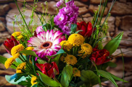 Colorful bouquet, which was put together from seasonal garden flowers.