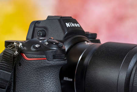 Berlin, Germany - February 21, 2022: View to the front of a camera with controls.のeditorial素材