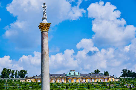 Potsdam, Germany - July 3, 2021: View to part of the park from the 18th century Sanssouci Palace.のeditorial素材