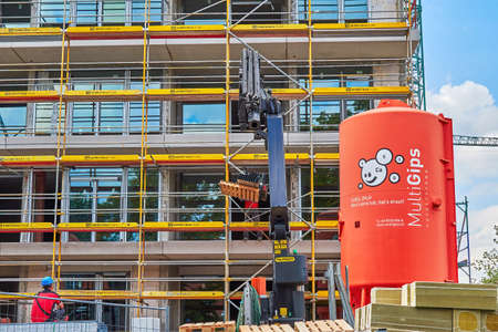 Berlin, Germany - September 5, 2018: View to a construction site where new residential buildings are being built.のeditorial素材