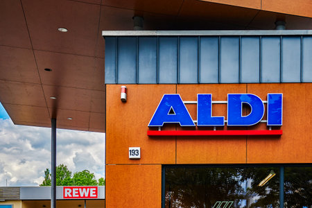 Berlin, Germany - May 25, 2022: Photography of a business sign for a supermarket in Germany.のeditorial素材