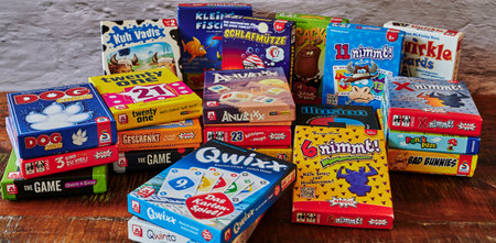 Berlin, Germany - September 12, 2022: Banner with different boxes of board games.