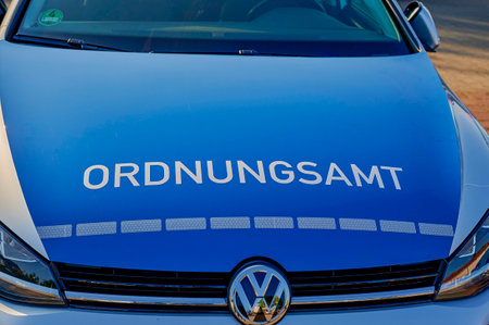 Berlin, Germany - September 10, 2021: Bonnet of a vehicle of the Berlin Public Order Office.のeditorial素材