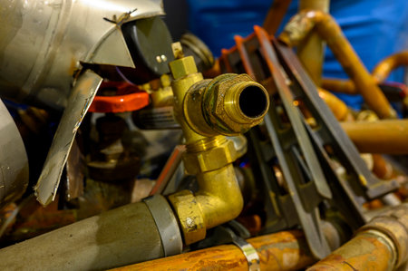 Waste with various components of an old heating system after renovation.の写真素材