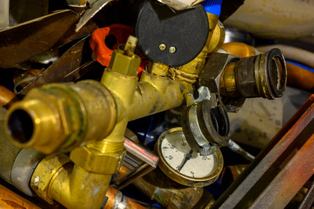 Waste with various components of an old heating system after renovation.の写真素材