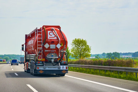 Brandenburg, Germany - May 11, 2022: View to a truck on a German freeway.のeditorial素材
