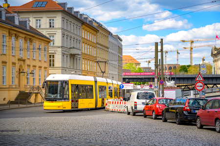 Berlin, Germany - April 26, 2020: Tram in the center of Berlin near the Berlin Museum Island.のeditorial素材