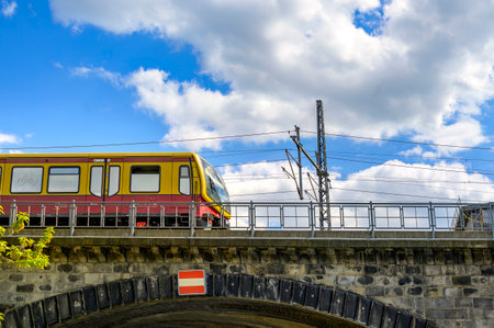 Berlin, Germany - April 26, 2020: Rail traffic in the center of Berlin near the Berlin Museum Island.のeditorial素材