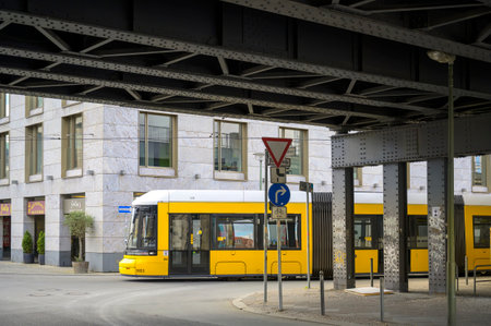 Berlin, Germany - April 26, 2020: Tram in the center of Berlin near the Berlin Museum Island.のeditorial素材