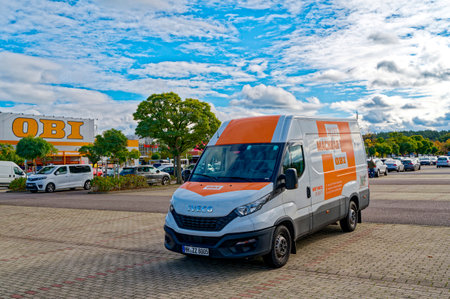 Rangsdorf, Germany - November 01, 2023: Van for rent on the parking lot of a hardware store in Germany.のeditorial素材