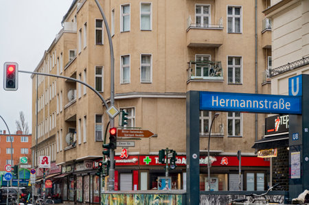 Berlin, Germany - January 1, 2024: Cityscape with a main street in Berlin-Neukoelln on New Year's Day.のeditorial素材