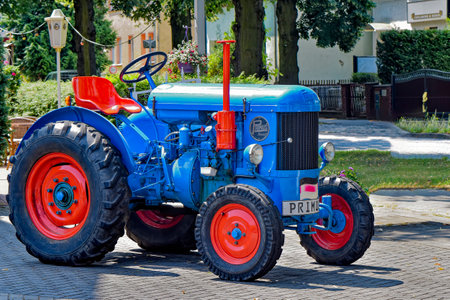 Grossziethen, Germany - July 20, 2018: Well-preserved historic tractor from the 1940s with many technical details.のeditorial素材