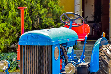 Grossziethen, Germany - July 20, 2018: Well-preserved historic tractor from the 1940s with many technical details.のeditorial素材