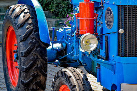 Grossziethen, Germany - July 20, 2018: Well-preserved historic tractor from the 1940s with many technical details.のeditorial素材