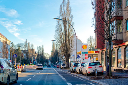 Berlin, Germany - January 28, 2024: Street scene with traffic in Berlin, photographed out of a car.のeditorial素材