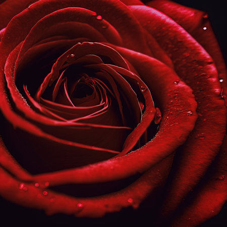 Red rose with water drops on petals. Close up.の素材