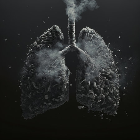 Lungs with smoke on dark background. 3d render.の素材