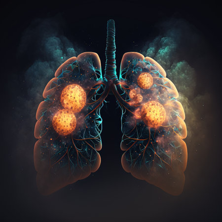 Human lungs in blue and black background, 3D illustration. 3d render.の素材