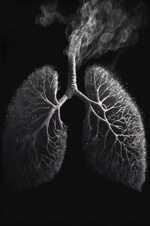 Lungs with smoke on a black background. 3d renderの素材
