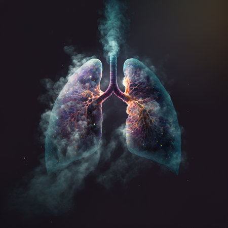 Lungs in smoke, 3d render, isolated on black backgroundの素材