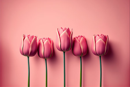 Pink tulips on a pink background. 3d render, 3d illustration.の素材