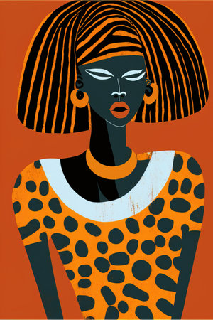 Beautiful African American woman with afro hairstyle. Fashion illustration.の素材