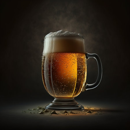 Glass of beer with foam on dark background, 3d illustration.の素材