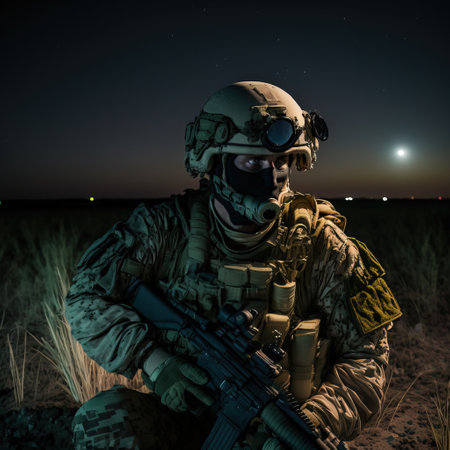 Portrait of a special forces soldier in the field at night.の素材