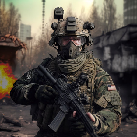 Portrait of a special forces soldier in the smoke. Military conceptの素材