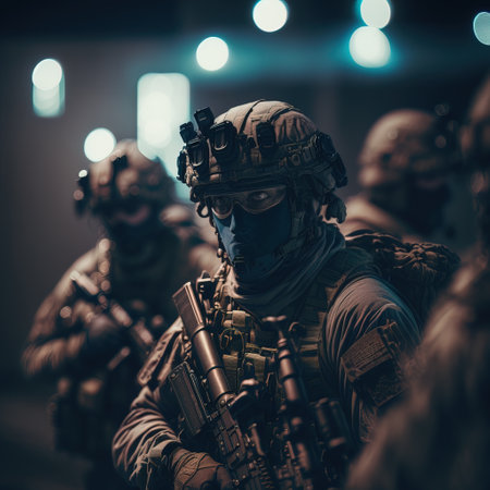 Group of soldiers in military uniform with guns. Special forces soldier.の素材