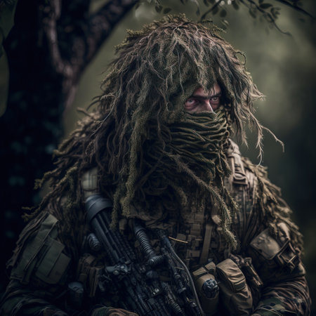 Shot of a special forces soldier in the forest. Selective focus.の素材