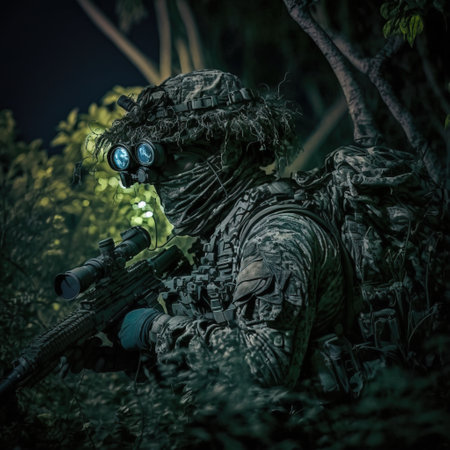 Shot of a special forces soldier in the jungle. Selective focus.の素材