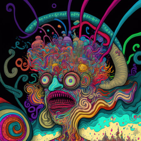 Zombie head with abstract colorful pattern on black background. Vector illustration.の素材