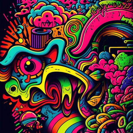 Halloween hand drawn doodle illustration. Colorful background.の素材