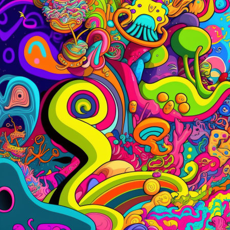 Cartoon hand drawn doodles. Colorful detailed, with lots of objects vector backgroundの素材