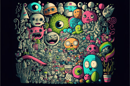 Hand Drawn doodle Monster City,drawing style.Vector illustration.の素材