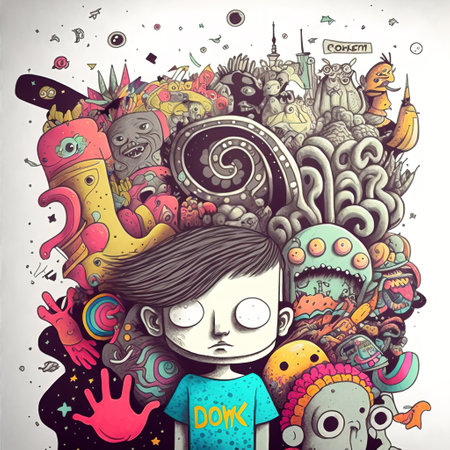 Hipster hand drawn Crazy doodle Monster city,drawing style.Vector illustrationの素材