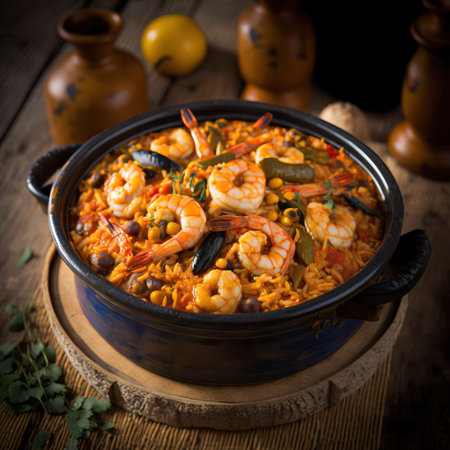 paella with shrimps, prawns and musselsの素材