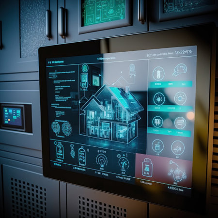 Highly rendering of smart house in futuristic server room with virtual interfaceの素材