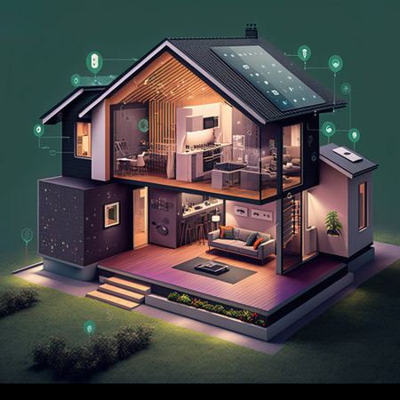 3d isometric house concept with modern architecture. Vector illustration.の素材
