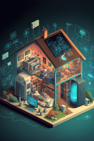 3d isometric illustration of the house on the background of the Internetの素材