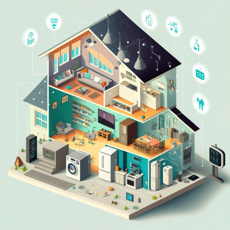 Modern house isometric concept. Vector illustration of a house connected to the internet.の素材