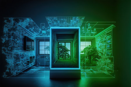 abstract modern architecture design in blue and green tone,3d renderingの素材