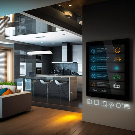 3d rendering of a modern kitchen in a loft with black wallsの素材