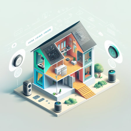 Isometric home automation concept. House automation system. 3d illustrationの素材