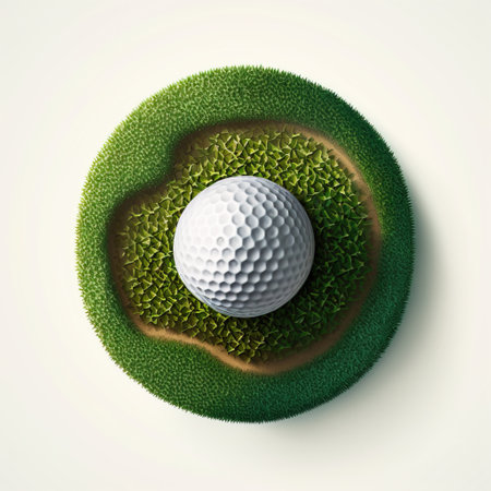 Golf ball in the grass. 3D illustration. Top view.の素材