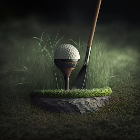 Golf ball on a tee in the grass. 3d renderの素材
