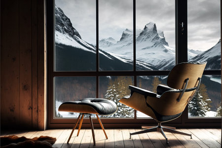 Comfortable armchair against the background of the mountains and the windowの素材